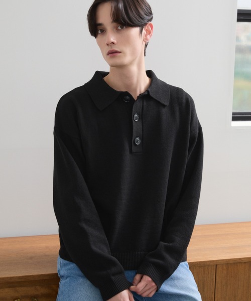 LUENNA】Fine Gauge Knit Polo Shirt / ファインゲージニット