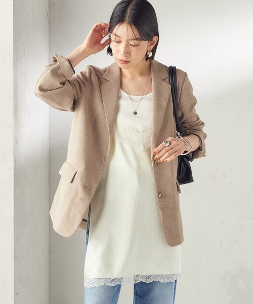 SHIPS(シップス)の「〈吸水速乾・手洗い可能〉麻調 ドンゴロス 2釦 ジャケット(テーラードジャケット・レディース・ネイビー/ベージュ系・36/38)」の8枚目の写真