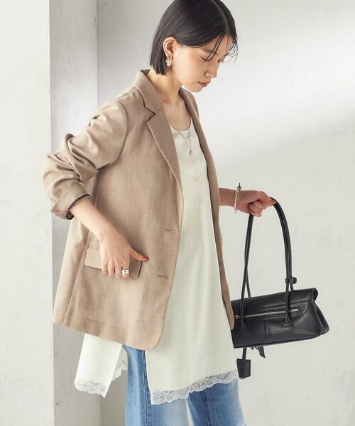SHIPS(シップス)の「〈吸水速乾・手洗い可能〉麻調 ドンゴロス 2釦 ジャケット(テーラードジャケット・レディース・ネイビー/ベージュ系・36/38)」の10枚目の写真