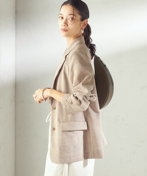 SHIPS(シップス)の「〈吸水速乾・手洗い可能〉麻調 ドンゴロス 2釦 ジャケット(テーラードジャケット・レディース・ネイビー/ベージュ系・36/38)」の21枚目の写真