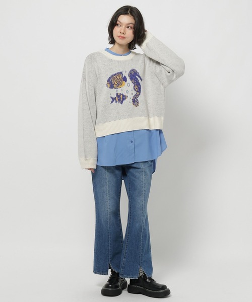 niko and...（ニコアンド）の「SEAモチーフニットプルオーバー（ニット/セーター・レディース・ネイビー/アイボリー/グレー・LARGE/MEDIUM）」の11枚目の写真