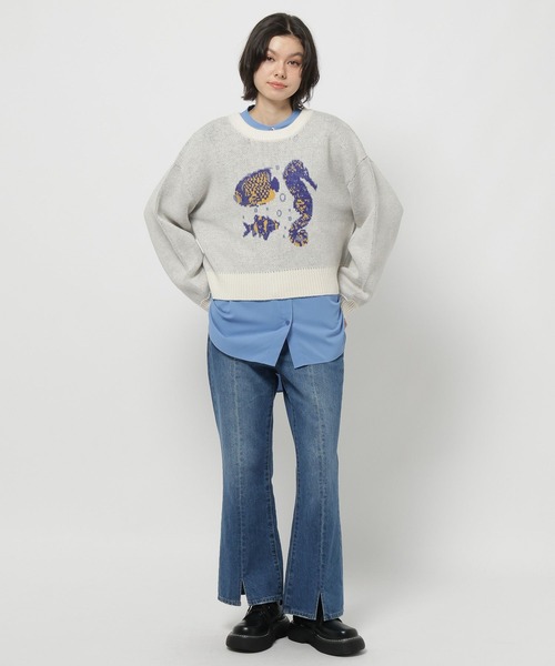 niko and...（ニコアンド）の「SEAモチーフニットプルオーバー（ニット/セーター・レディース・ネイビー/アイボリー/グレー・LARGE/MEDIUM）」の12枚目の写真