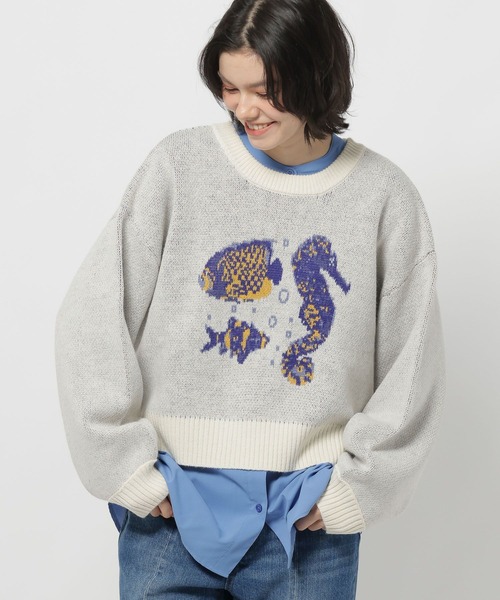 niko and...（ニコアンド）の「SEAモチーフニットプルオーバー（ニット/セーター・レディース・ネイビー/アイボリー/グレー・LARGE/MEDIUM）」の13枚目の写真