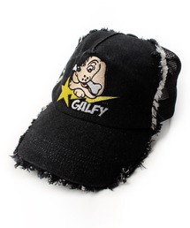 GALFY（ガルフィー）の「GALFY（ガルフィー）星のわんちゃんボロボロCAP/ダメージメッシュキャップ/ブラックデニム/カモフラ柄/フリンジ加工/ストリート（キャップ）」