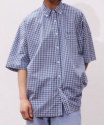 MOAA（モア）の「カバーギンガムチェックハーフスリーブシャツ（ブルー）（シャツ/ブラウス）」
