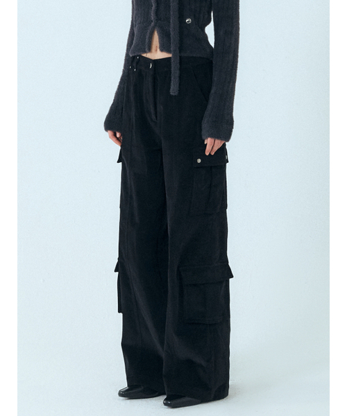 Corduroy Stud Pocket Pants, Black