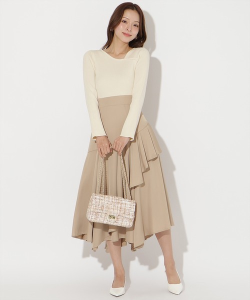 AND COUTURE(アンドクチュール)の「アシメスカートドッキングワンピース(ワンピース・レディース・ブラック/アイボリー・FREE)」の15枚目の写真
