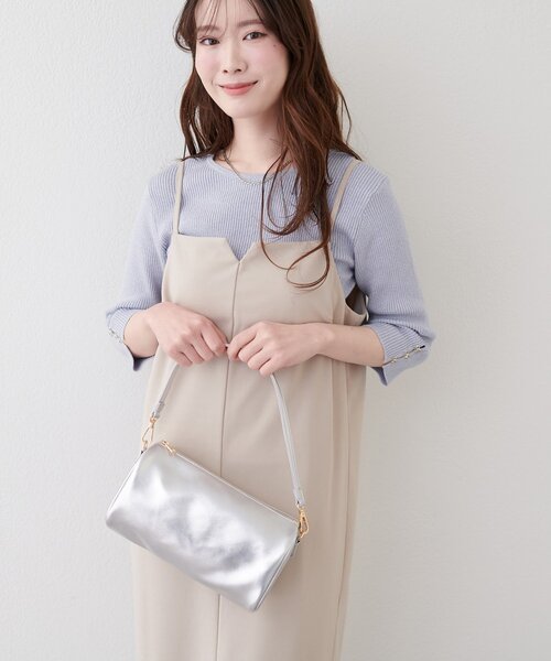 natural couture(ナチュラルクチュール)の「【1/1~4限定受注販売】〈mizumami〉リボンチャーム5分袖ニット(ニット/セーター・レディース・アイボリー/イエロー/ピンク/ブルー/ネイビー/ブラック・FREE)」の8枚目の写真