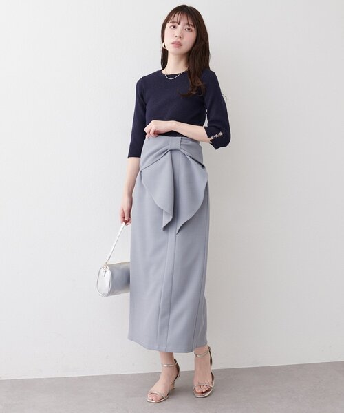 natural couture(ナチュラルクチュール)の「【1/1~4限定受注販売】〈mizumami〉リボンチャーム5分袖ニット(ニット/セーター・レディース・アイボリー/イエロー/ピンク/ブルー/ネイビー/ブラック・FREE)」の13枚目の写真