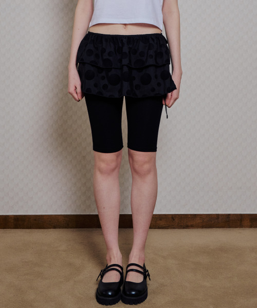 ITZAVIBE(イッザバイブ)の「BLACK DOTTED LAYERED WRAP SHORT SKIRT(スカート・レディース・その他・ONE SIZE)」の1枚目の写真