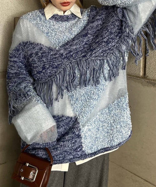 DOCKING PATTERN FRINGE KNIT（ニット/セーター）｜Ameri（アメリ）の