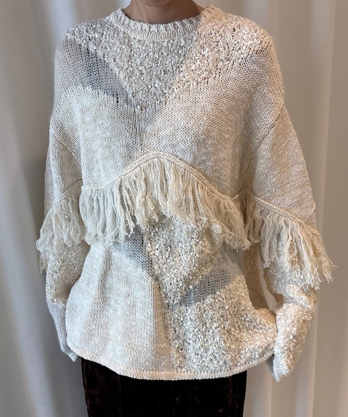 DOCKING PATTERN FRINGE KNIT（ニット/セーター）｜Ameri（アメリ）の