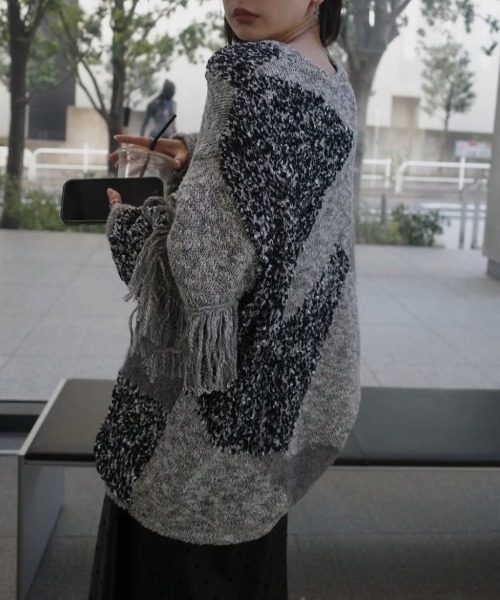 DOCKING PATTERN FRINGE KNIT（ニット/セーター）｜Ameri（アメリ）の