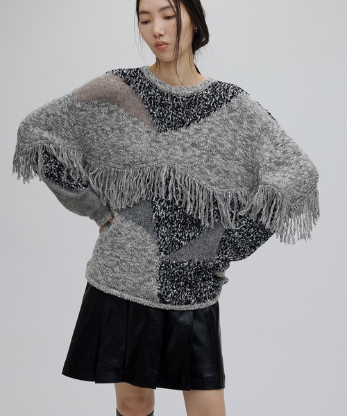 【新品】AMERI アメリ / FRINGE PATTERN KNITSEW Ameri（アメリ）の「DOCKING PATTERN FRINGE KNIT（ニット/セーター