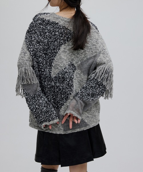 DOCKING PATTERN FRINGE KNIT（ニット/セーター）｜Ameri（アメリ）の
