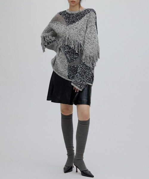 Ameri（アメリ）の「DOCKING PATTERN FRINGE KNIT（ニット/セーター