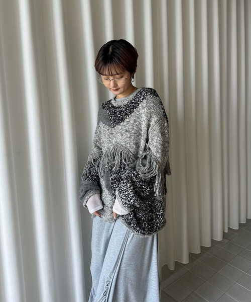 DOCKING PATTERN FRINGE KNIT（ニット/セーター）｜Ameri（アメリ）の
