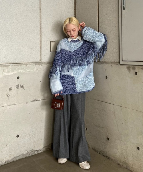 DOCKING PATTERN FRINGE KNIT（ニット/セーター）｜Ameri（アメリ）の