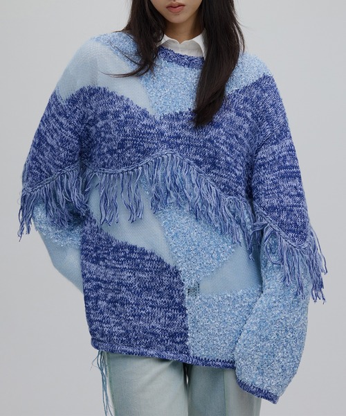 DOCKING PATTERN FRINGE KNIT（ニット/セーター）｜Ameri（アメリ）の