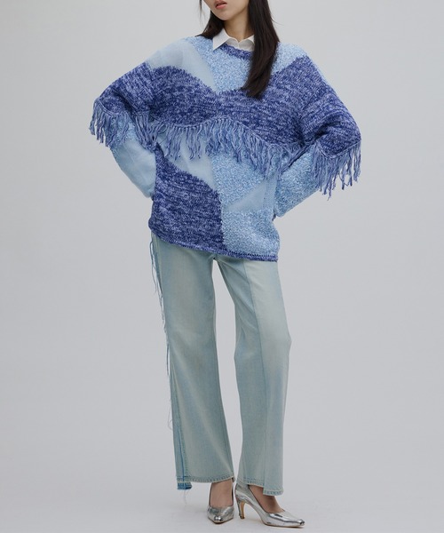 Ameri（アメリ）の「DOCKING PATTERN FRINGE KNIT（ニット/セーター