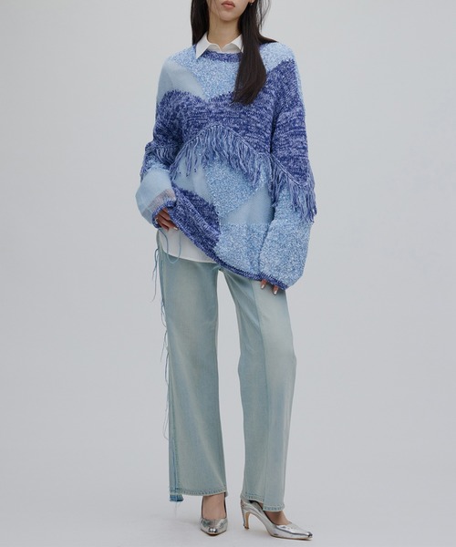 【ハナコ】AMERI Vintage 春リブニット/BLUE Long Zipper Knit Pullover