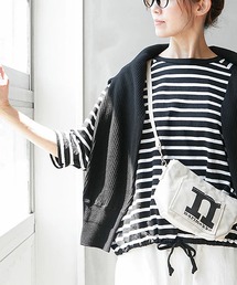 SOLAMONAT（ソラモナ）の「パフ天竺 裾紐ボーダー5分袖プルーオーバー（Tシャツ/カットソー）」