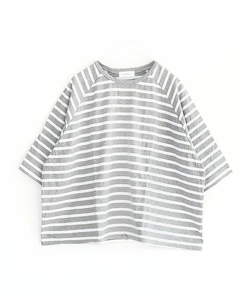 SOLAMONAT(ソラモナ)の「パフ天竺 裾紐ボーダー5分袖プルーオーバー(Tシャツ/カットソー・レディース・ホワイト×ブラック/ブラック×ホワイト/ホワイト×グレー/グレー×ホワイト・FREE)」の4枚目の写真