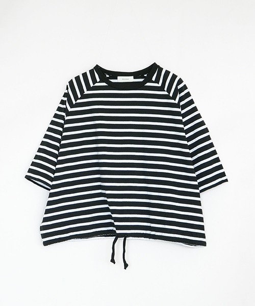 SOLAMONAT(ソラモナ)の「パフ天竺 裾紐ボーダー5分袖プルーオーバー(Tシャツ/カットソー・レディース・ホワイト×ブラック/ブラック×ホワイト/ホワイト×グレー/グレー×ホワイト・FREE)」の9枚目の写真