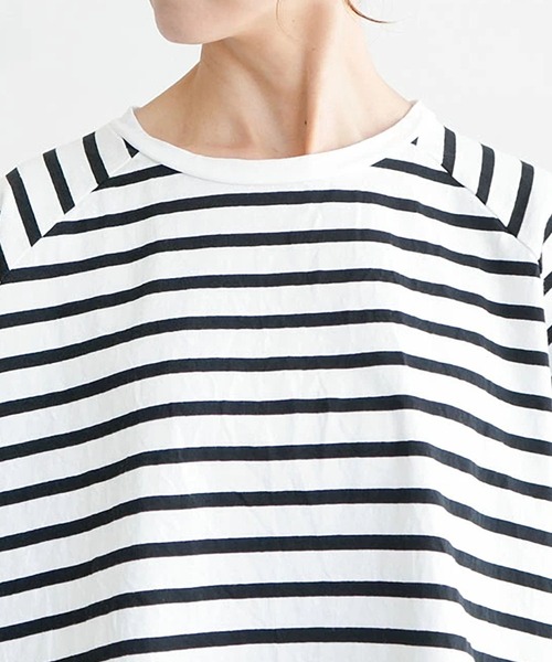 SOLAMONAT(ソラモナ)の「パフ天竺 裾紐ボーダー5分袖プルーオーバー(Tシャツ/カットソー・レディース・ホワイト×ブラック/ブラック×ホワイト/ホワイト×グレー/グレー×ホワイト・FREE)」の18枚目の写真