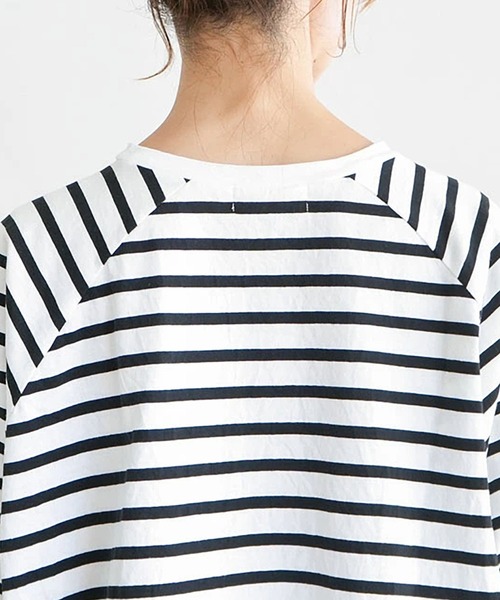 SOLAMONAT(ソラモナ)の「パフ天竺 裾紐ボーダー5分袖プルーオーバー(Tシャツ/カットソー・レディース・ホワイト×ブラック/ブラック×ホワイト/ホワイト×グレー/グレー×ホワイト・FREE)」の19枚目の写真