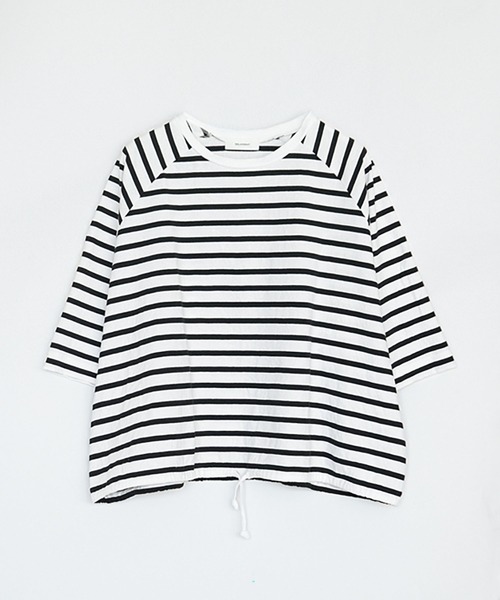 SOLAMONAT(ソラモナ)の「パフ天竺 裾紐ボーダー5分袖プルーオーバー(Tシャツ/カットソー・レディース・ホワイト×ブラック/ブラック×ホワイト/ホワイト×グレー/グレー×ホワイト・FREE)」の7枚目の写真