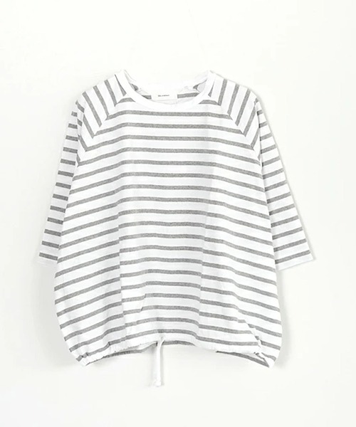 SOLAMONAT(ソラモナ)の「パフ天竺 裾紐ボーダー5分袖プルーオーバー(Tシャツ/カットソー・レディース・ホワイト×ブラック/ブラック×ホワイト/ホワイト×グレー/グレー×ホワイト・FREE)」の10枚目の写真