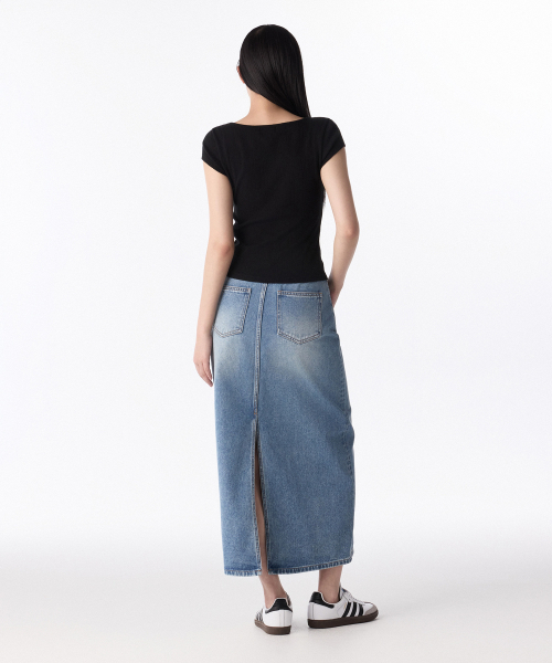 MUSINSA STANDARD WOMAN（ムシンサスタンダードウーマン）の「ウィメンズデニムマキシスカート[ライトインディゴ]（スカート・レディース・その他・LARGE/MEDIUM/SMALL/X-SMALL）」の3枚目の写真