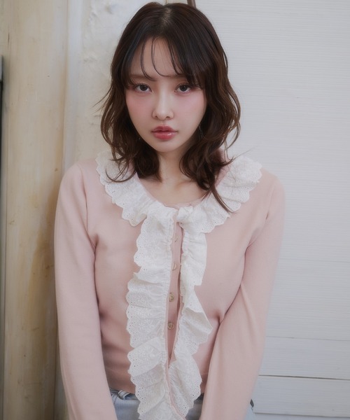 fupel（フぺル）の「cotton lace frill tie knit tops / コットンレースフリルタイニットトップス（ニット/セーター・レディース・アイボリー/ピンク・FREE）」の18枚目の写真
