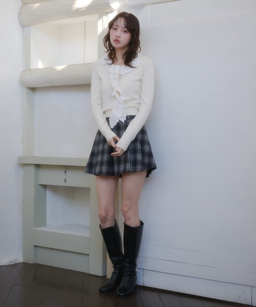 fupel（フぺル）の「cotton lace frill tie knit tops / コットンレースフリルタイニットトップス（ニット/セーター・レディース・アイボリー/ピンク・FREE）」の3枚目の写真