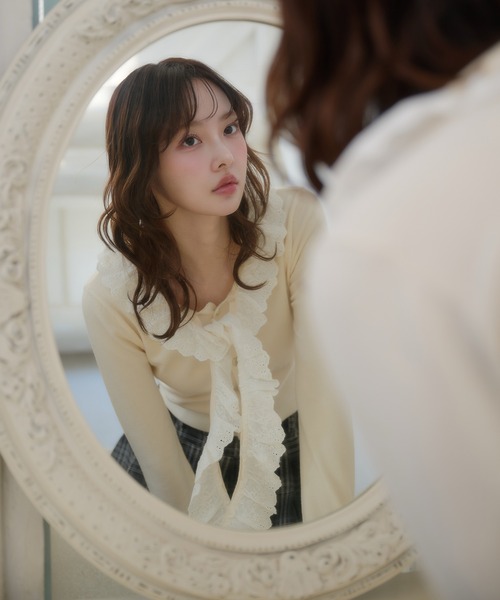 fupel（フぺル）の「cotton lace frill tie knit tops / コットンレースフリルタイニットトップス（ニット/セーター・レディース・アイボリー/ピンク・FREE）」の16枚目の写真