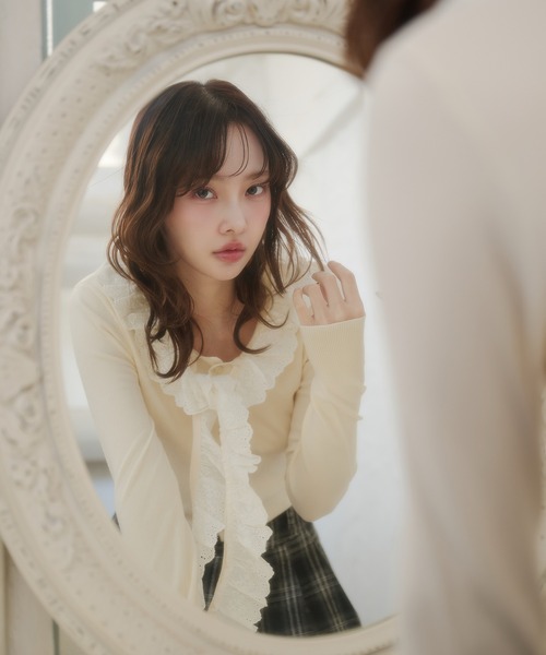 fupel（フぺル）の「cotton lace frill tie knit tops / コットンレースフリルタイニットトップス（ニット/セーター・レディース・アイボリー/ピンク・FREE）」の13枚目の写真