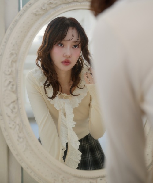 fupel（フぺル）の「cotton lace frill tie knit tops / コットンレースフリルタイニットトップス（ニット/セーター・レディース・アイボリー/ピンク・FREE）」の14枚目の写真