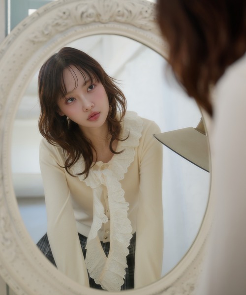 fupel（フぺル）の「cotton lace frill tie knit tops / コットンレースフリルタイニットトップス（ニット/セーター・レディース・アイボリー/ピンク・FREE）」の15枚目の写真