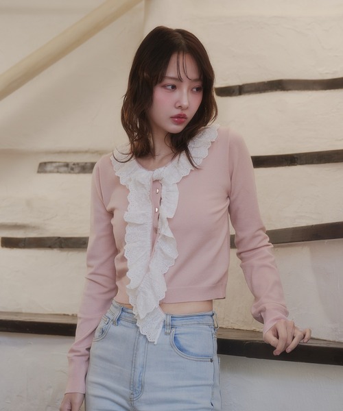 fupel（フぺル）の「cotton lace frill tie knit tops / コットンレースフリルタイニットトップス（ニット/セーター・レディース・アイボリー/ピンク・FREE）」の19枚目の写真