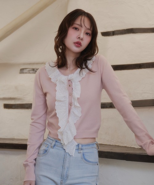 fupel（フぺル）の「cotton lace frill tie knit tops / コットンレースフリルタイニットトップス（ニット/セーター・レディース・アイボリー/ピンク・FREE）」の21枚目の写真