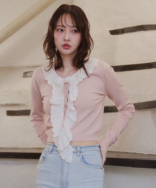 fupel（フぺル）の「cotton lace frill tie knit tops / コットンレースフリルタイニットトップス（ニット/セーター・レディース・アイボリー/ピンク・FREE）」の22枚目の写真