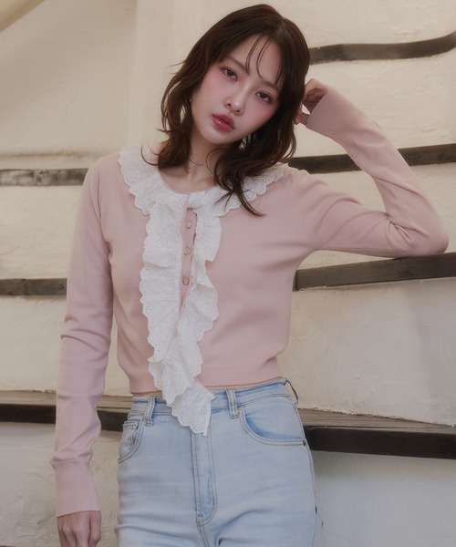 fupel（フぺル）の「cotton lace frill tie knit tops / コットンレースフリルタイニットトップス（ニット/セーター・レディース・アイボリー/ピンク・FREE）」の20枚目の写真