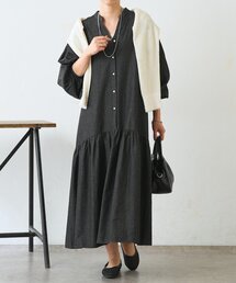 Jena espace merveilleux | 【体系カバー◎/デニム風】コットンリネンカーブワンピース(ワンピース)