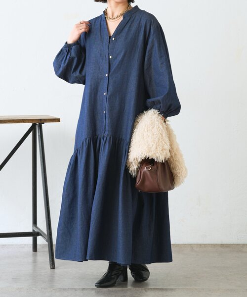 Jena espace merveilleux（ジェナ　エスパスメルヴェイユ）の「【体系カバー◎/デニム風】コットンリネンカーブワンピース（ワンピース・レディース・ブラック/ブルー・FREE）」の18枚目の写真