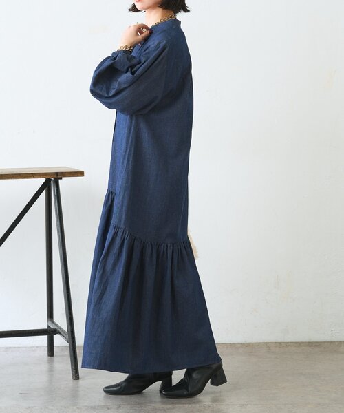 Jena espace merveilleux（ジェナ　エスパスメルヴェイユ）の「【体系カバー◎/デニム風】コットンリネンカーブワンピース（ワンピース・レディース・ブラック/ブルー・FREE）」の21枚目の写真
