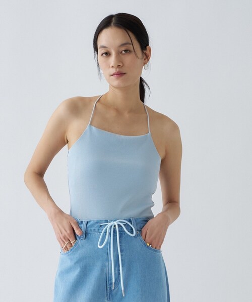 cloenc（クロエンス）の「【カップ付き／マシンウォッシュ】デザインキャミソール（タンクトップ・レディース・ブラック/ライトベージュ/ホワイト/サックスブルー・02）」の4枚目の写真