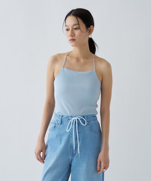 cloenc（クロエンス）の「【カップ付き／マシンウォッシュ】デザインキャミソール（タンクトップ・レディース・ブラック/ライトベージュ/ホワイト/サックスブルー・02）」の15枚目の写真