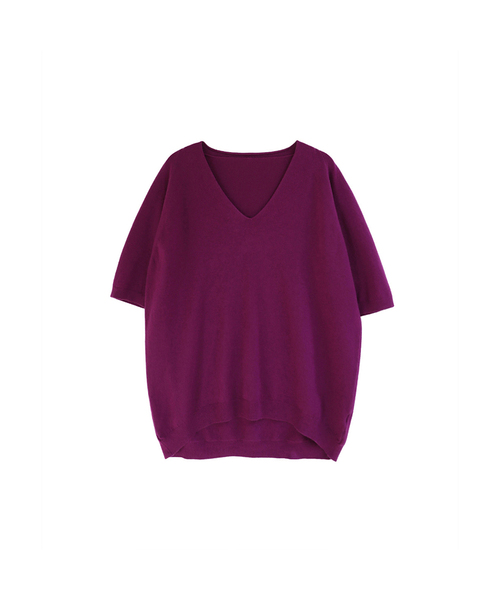 VASCARA（バスカラ）の「V-Neck Half Sleeves Knitwear (7colors)（ニット/セーター・レディース・カーキ/ブラック/ライトブラウン/パープル/ブラウン/レンガ/ライトグレー・FREE）」の6枚目の写真