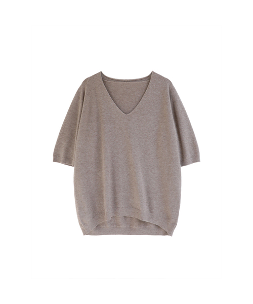 VASCARA（バスカラ）の「V-Neck Half Sleeves Knitwear (7colors)（ニット/セーター・レディース・カーキ/ブラック/ライトブラウン/パープル/ブラウン/レンガ/ライトグレー・FREE）」の3枚目の写真